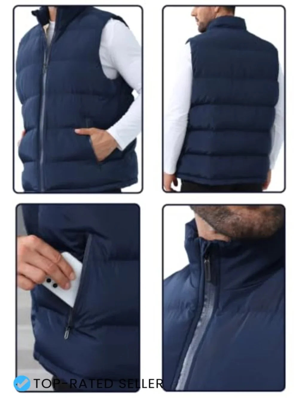 Men's Quilted Puffer Vest Fleece Lined Sleeveless Insulated Zip Up Water